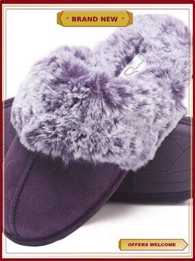Faux Fur Scuff Slippers for Women - Comfy House Slides